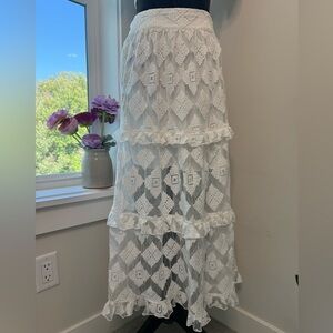 Shyanne White Southwest Lace Skirt with Slit and Lining Size XL Western Cowgirl